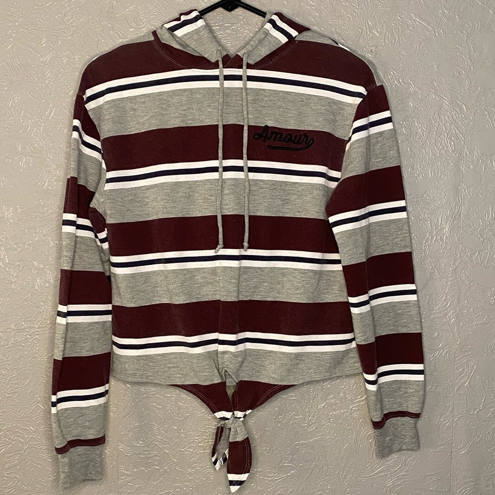 Maroon light hoodie with front tie, women’s small